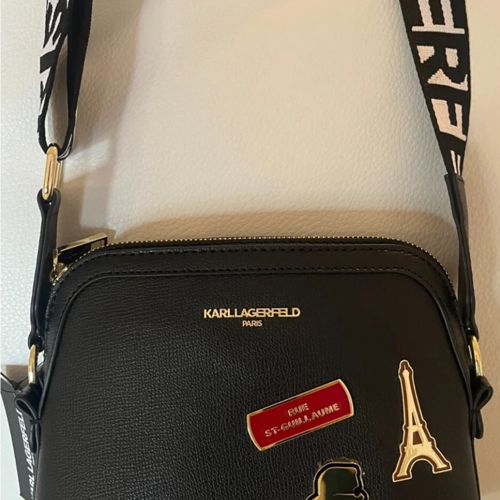 NWT KARL LAGERFELD DOME CROSSBODY BAG SHOULDER PURSE BLACK PARIS